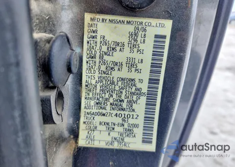 2007 Nissan Frontier King Cab Le z USA, uszkodzony, nr VIN 1N6AD06W27C401012